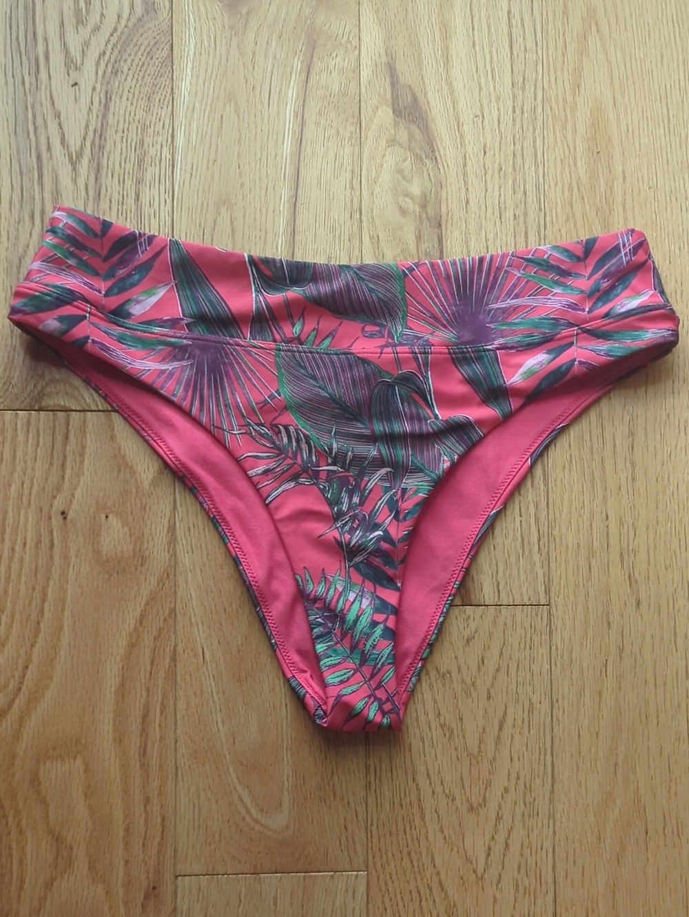 Aqua La Vie en Rose. Tropical Print High-Cut Bikini Bottom.Size Small.